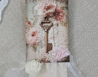 Tagblet- Tag with Tablet, Original "Tagblet" Ephemera, Decorated Junk Journal Lace Tag, Paper Tablet Tag, Vintage Woman Journal