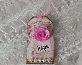 Tag- Hope - Word Tag / Embellished Handmade Ephemera / Junk Journaling Scrapbook Tag / Happy Mail / Party Favor
