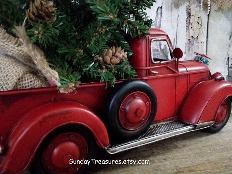 Vintage Metal Red Truck with Christmas Tree / Santa Driving Etsy