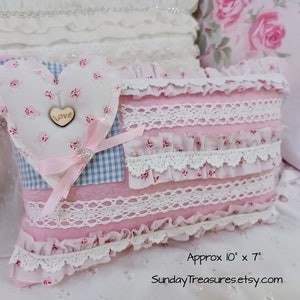 Pink July 4th Flag Pillow with Heart / Feminine Shabby Chic Pink July 4th / Independence Day / Pink Ruffles Flag Pillow / Bed Pillow