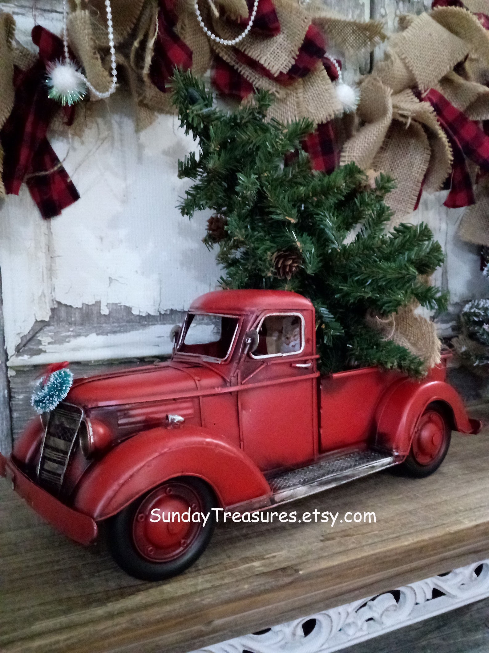 Vintage Metal Red Truck with Christmas Tree / Santa Driving Etsy
