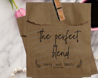 Wedding Coffee Favor Bags / Brown Kraft 5x7 Coffee Bag / Bridal / Coffee Beans Favor The Perfect Blend Personalized 1 Day Ship