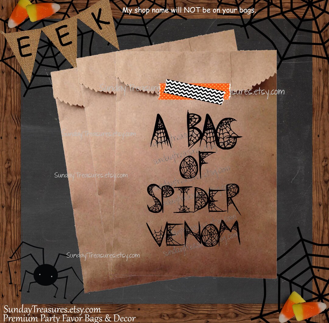12 PAK Halloween Candy Favor Bags / A Bag of Spider Venom / Creepy Gory