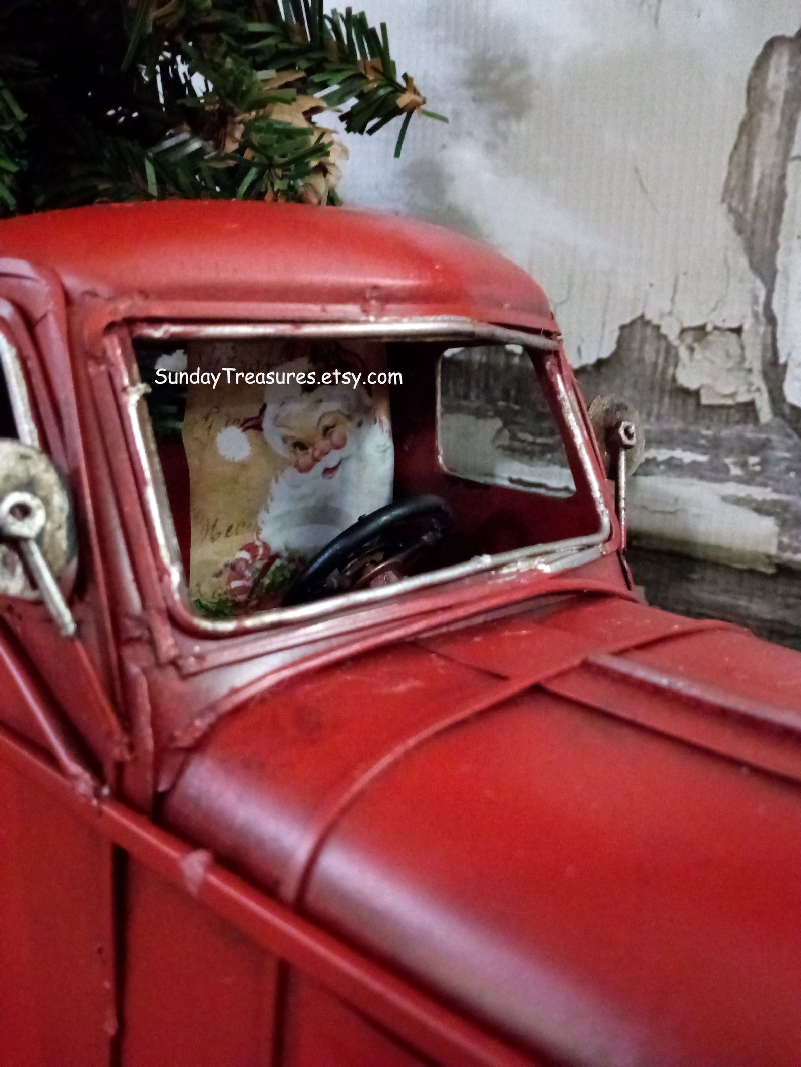 Vintage Metal Red Truck with Christmas Tree / Santa Driving Etsy