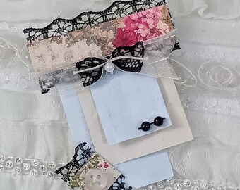 3" Notepad Paper Tablet / Mini Black Lace Notepad Paper Tablet /  Handmade Scrapbook Ephemera for Junk Journals / Happy Mail