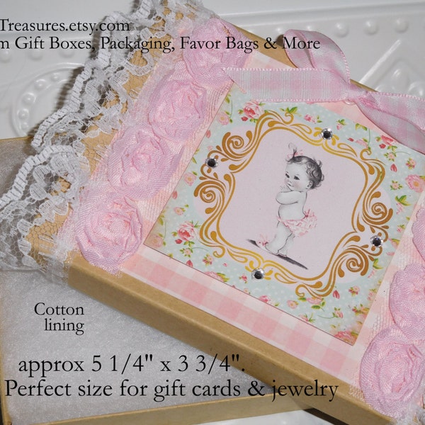 Pink Gift Box Baby Shower 1st Birthday Jewelry Gift Box / Gift Card Holder / Pink Mint Gold / Shabby Girly Gift Wrap / Earring Necklace Box