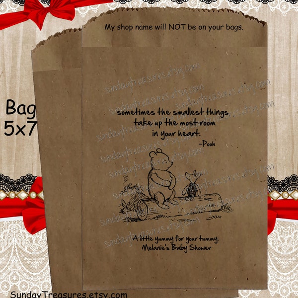 12 PAK Classic Pooh Baby Shower Favor Bag 5x7 / A Little Yummy For Your Tummy / Thank you Candy Treat Cookie Bag / PERSONALIZED 1 Day Ship