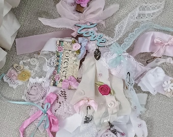 13" Tattered Fabric Tassel / Shabby Chic Knob Decor / Wall Hanging /  Handmade OOAK Set / Gifts For Her