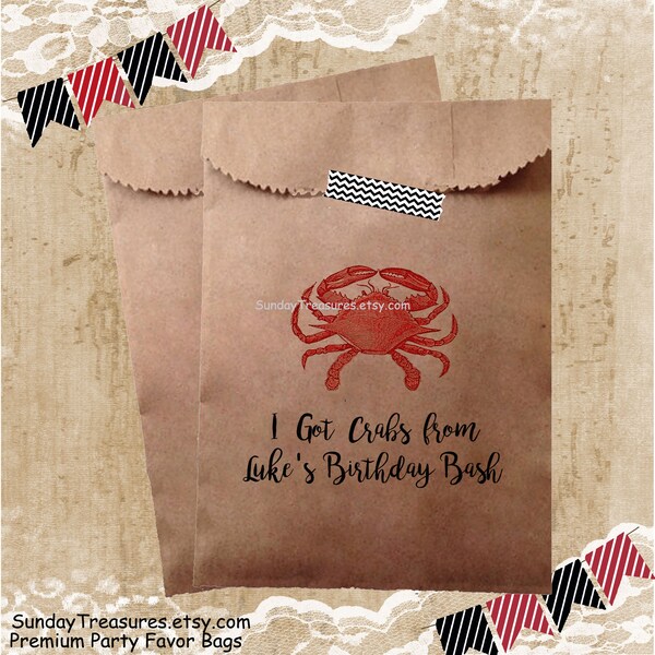 10 PAK -I Got Crabs- Birthday Favor Bags / Candy Cookie Popcorn / 5x7 / Crab Fest Crab Boil / Family Reunion / Personalize 1 Day Ship