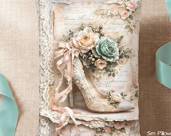 Small Pillow- Vintage High Shoe Pillow / Shabby Chic Decorative Throw Pillow / Home Decor / Gifts For Her