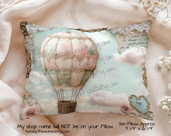 Small Pillow- Hot Air Balloon Pillow /  Shabby Chic Decorative Throw Pillow / Home Decor / Gifts For Her