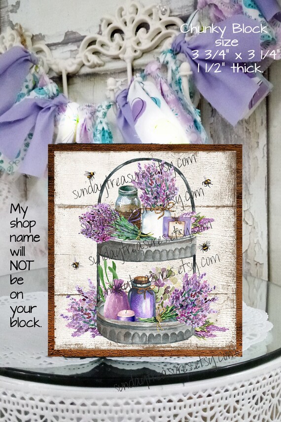 Lavender Flowers Wood Shelf Block Lavender Home Decor Tiered