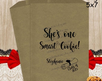 Free Shipping / 50 Pak Graduation Favor Bags / He's She's One Smart Cookie  / 5x7 Brown Kraft / Cookie Bar / Personalized / 1 Day Ship