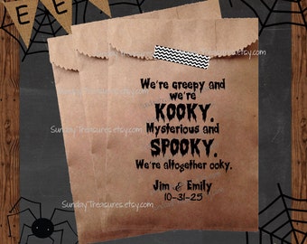 50 PAK Halloween Wedding Candy Favor Bags / Brown Kraft Bag 5x7 / We're Creepy Kooky Mysterious Spooky Ooky  / 1 Day Ship