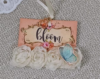 Tag - Bloom Peach Color / Embellished Handmade Ephemera / Junk Journal Embellishment / Happy Mail / Party Favor