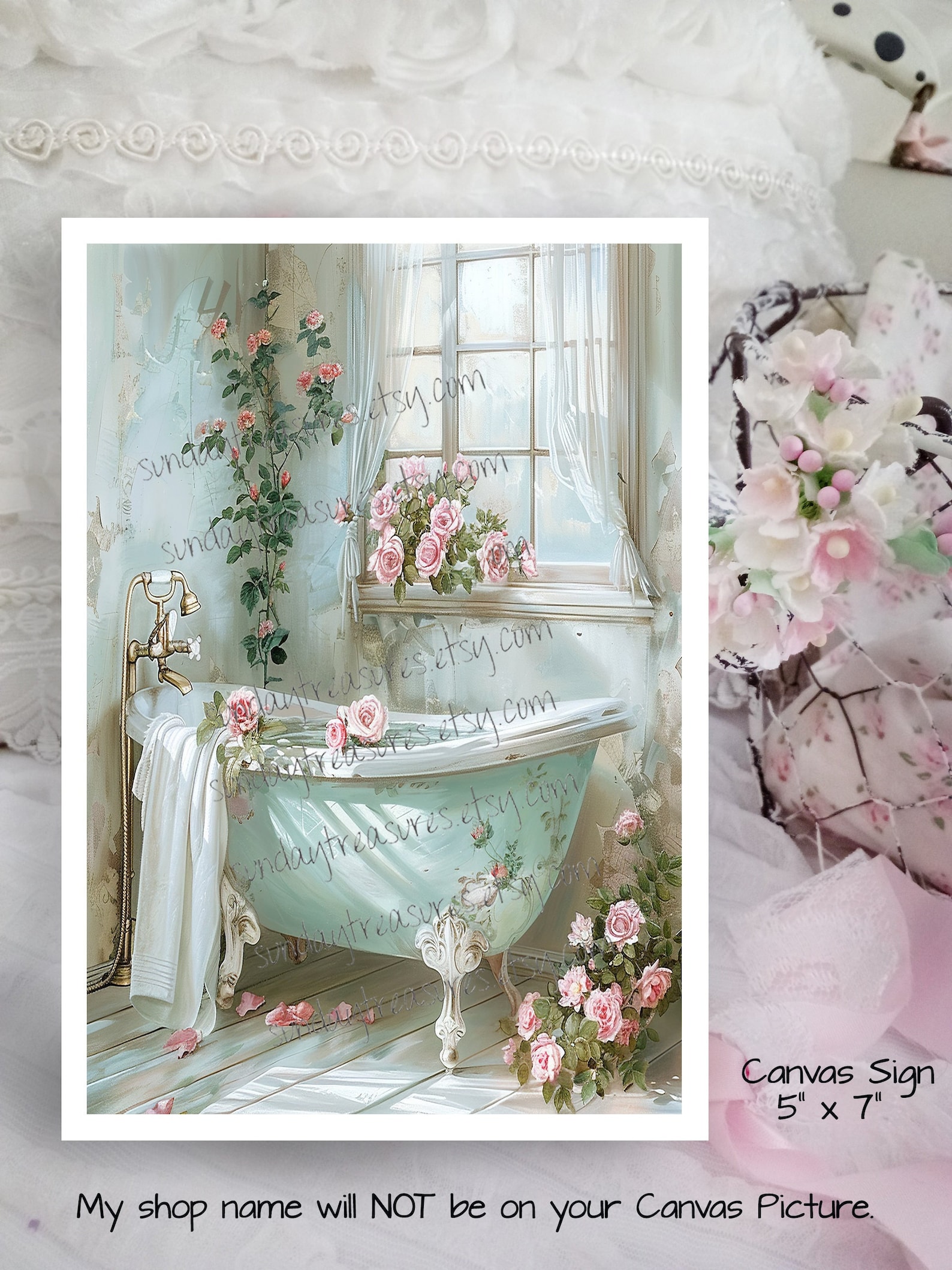 Sign- White Clawfoot Bathtub 5x7 Canvas / Shabby Chic Tub Bathroom ...