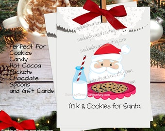 12 PAK Santa Cookies & Milk / Christmas Cookie Favor Bags / Treat Goody Bags / Adults Kids Favor Bags Sacks School Classmates Teacher