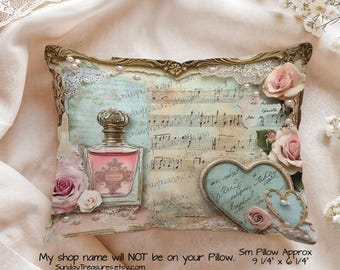 Small Pillow- Perfume Bottle Pillow /  Shabby Chic Decorative Throw Pillow / Home Decor / Gifts For Her