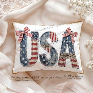 Small Pillow- USA Faux Patchwork / July 4th Patriotic Independence Veterans Memorial Day / Decorative Throw Pillow / Home Decor