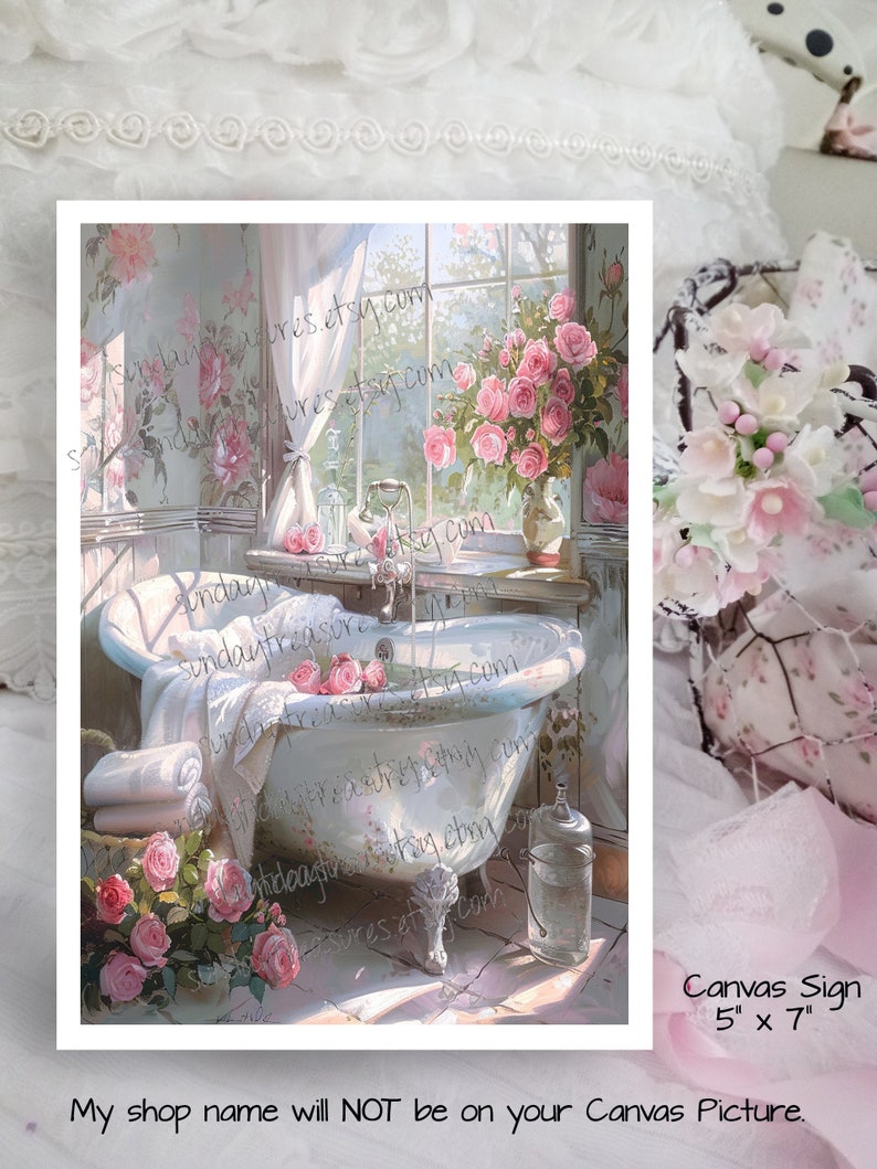 Sign- White Clawfoot Bathtub 5x7 Canvas Sign / Shabby Chic Tub / Pink ...