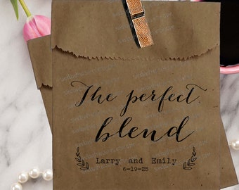 50 Bags Wedding Coffee Favor Bags / 5x7 Brown Coffee Bag / Coffee Beans Favor The Perfect Blend / Personalized 1 Day Ship