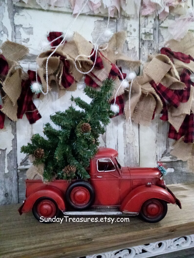 Vintage Metal Red Truck With Christmas Tree / Santa Driving Etsy