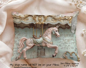 Small Pillow- Carousel Unicorn Pillow /  Shabby Chic Decorative Throw Pillow / Home Decor / Gifts For Her