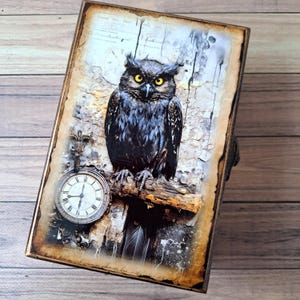Boîte personnalisée de cartes de tarot Black Owl Boîte souvenir en bois Boîte de sorcellerie Porte-cartes de tarot