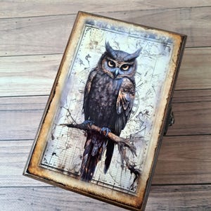 Caja de cartas de tarot de búho negro personalizada Caja de recuerdo de madera Caja de brujería Porta cartas de tarot