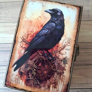 Caja de cartas del tarot del cuervo personalizada Caja de recuerdo de madera Caja de brujería Soporte para cartas del tarot