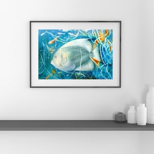 Unterwasser Traumlandschaft Abstrakte Fisch Kunst, Angel Fish Blue Sea Wanddekoration, Geschenk für Ozeanliebhaber