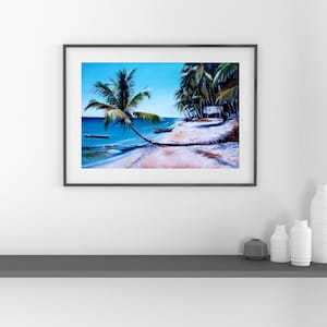 Tropical Beach Painting, Original Oil Palm Tree Art, Coastal Decor for Home and Vacation Beach Lovers Gift