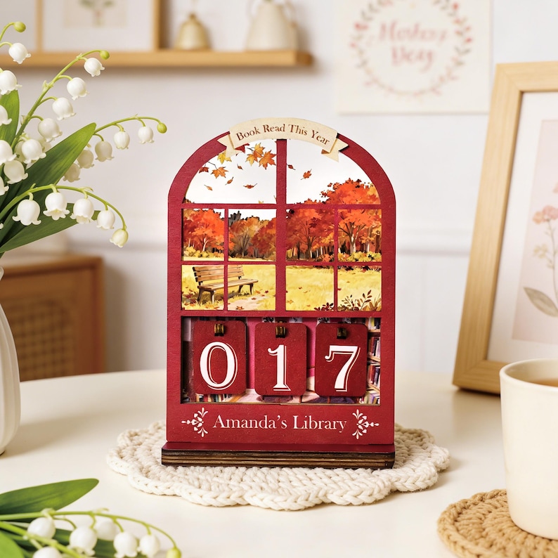 Custom Name Wooden Book Tracker, 4-Season Reading Decor, Books Read Counter, Personalized Gift for Mom, Book Lover Desk Decor, Bookish Decor