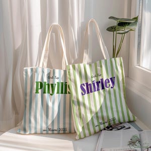 Personalized Beach Bag for Girl&#39;s Trip, Color Stripes Bag, Bachelorette Party Bag, Custom Name Tote, Girls Weekend Gift, Wedding Gift Bag
