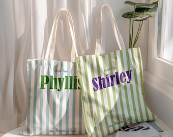 Personalized Beach Bag for Girl's Trip, Color Stripes Bag, Bachelorette Party Bag, Custom Name Tote, Girls Weekend Gift, Wedding Gift Bag