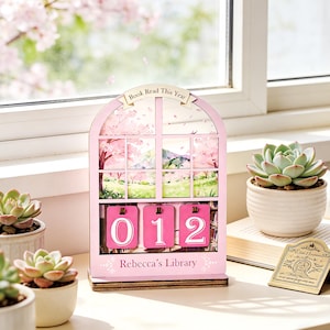 Custom Name Wooden Book Tracker, 4-Season Reading Decor, Books Read Counter, Personalized Gift for Mom, Book Lover Desk Decor, Bookish Decor