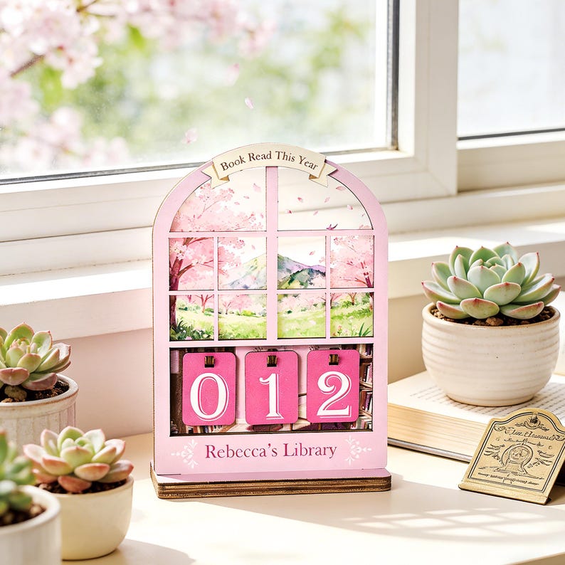 Custom Name Wooden Book Tracker, 4-Season Reading Decor, Books Read Counter, Personalized Gift for Mom, Book Lover Desk Decor, Bookish Decor