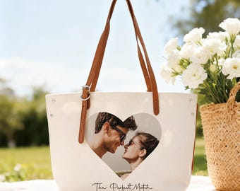 Bolsa de lona personalizada con foto de pareja, bolsa de regalo personalizada para ella, bolsa de lona para novia, bolsa grande, regalo para amigos, regalos de San Valentín