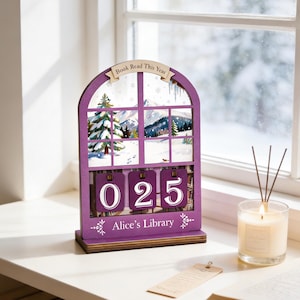 Custom Name Wooden Book Tracker, 4-Season Reading Decor, Books Read Counter, Personalized Gift for Mom, Book Lover Desk Decor, Bookish Decor