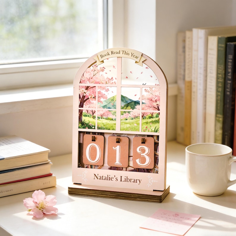 Custom Name Wooden Book Tracker, 4-Season Reading Decor, Books Read Counter, Personalized Gift for Mom, Book Lover Desk Decor, Bookish Decor