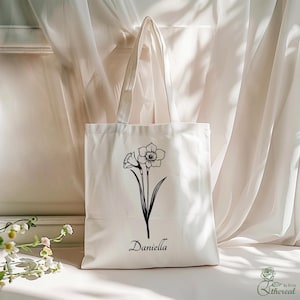 Custom Birth Flower Canvas Bag, Personalized Gift Bag with name, Canvas Tote Bags, Reusable Shopping Bag, Gift For Mom, Gift Bag for Friends