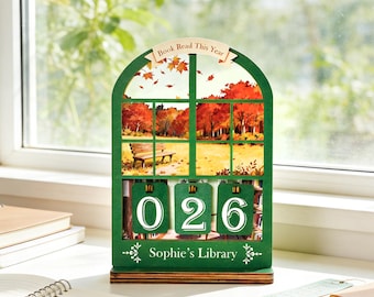 Custom Name Wooden Book Tracker, Seasonal Retro Book Reading Counter Decor, Mother's Day Gift for Book Lovers, Personalized Gift for Mom