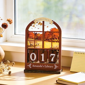 Custom Name Wooden Book Tracker, 4-Season Reading Decor, Books Read Counter, Personalized Gift for Mom, Book Lover Desk Decor, Bookish Decor