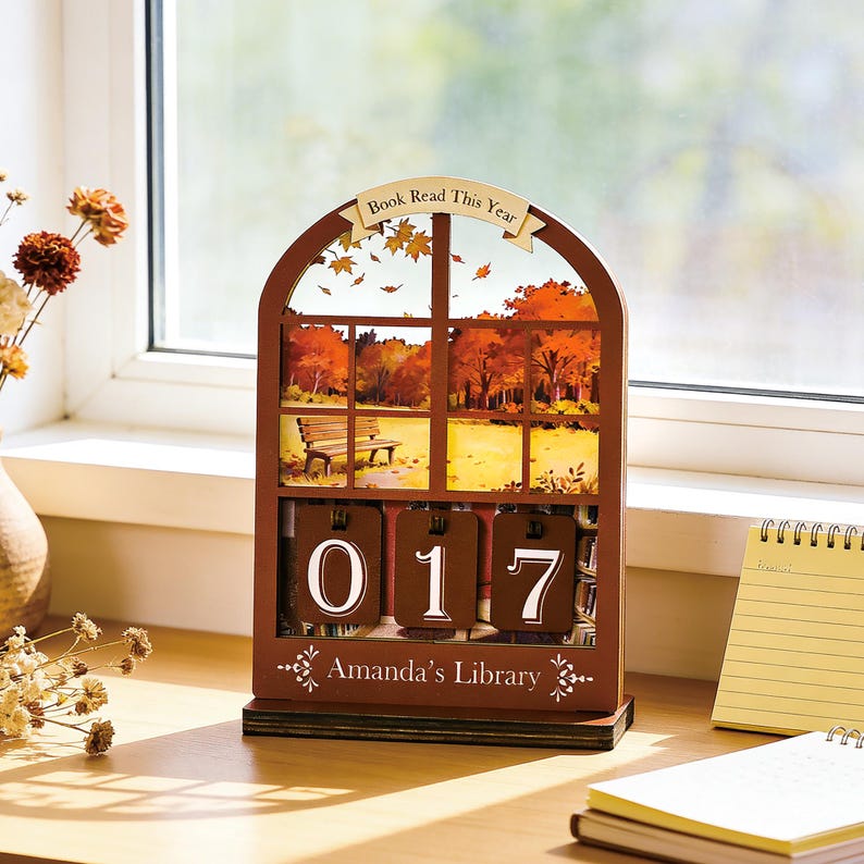 Custom Name Wooden Book Tracker, 4-Season Reading Decor, Books Read Counter, Personalized Gift for Mom, Book Lover Desk Decor, Bookish Decor