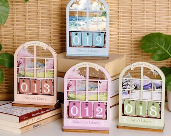 Custom Name Wooden Book Tracker, 4-Season Reading Decor, Books Read This Year Counter, Book Lover Desk Decor, Book Display, Gift for Readers