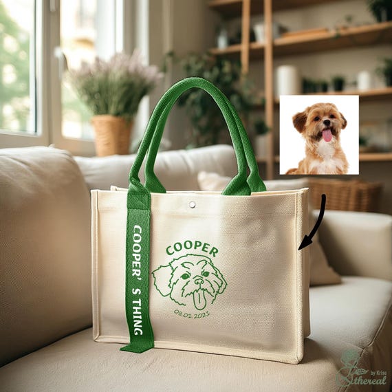Hand-draw Pet Portrait Bag, Custom Dog Tote, Personalized Dog Tote, Dog Outgoing Bag, Dog Mom Christmas Gift, Gift Idea For Canine Lover