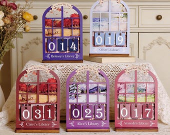 Custom Name Wooden Book Tracker, 4-Season Reading Decor, Wooden Books Read Counter, Personalized Gift for Book Lover, Bookish Wood Decor