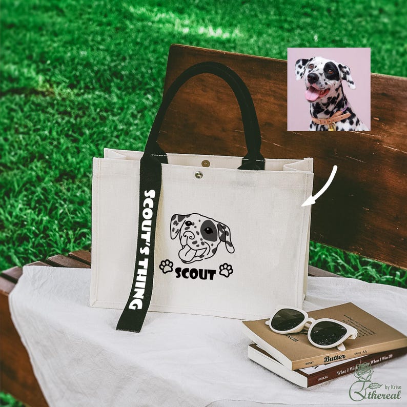 Hand-draw Pet Portrait Bag, Custom Dog Tote, Colorful Handle Bag, Personalized Pet Tote, Dog Outgoing Bag, Dog Mom Gift, Gift Idea For Canine Lover

Elevate your daily essentials with this thoughtfully designed personalized canvas tote. Combining understated aesthetics and everyday practicality, it’s a beautiful balance of function and sentiment. Whether you're gifting it or carrying it yourself, this custom bag is made to feel personal, timeless, and quietly expressive.