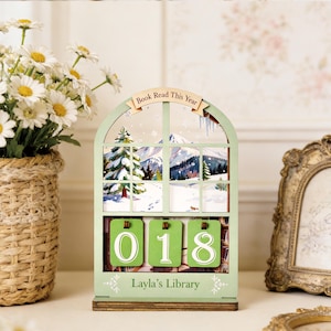 Custom Name Wooden Book Tracker, 4-Season Reading Decor, Books Read Counter, Personalized Gift for Mom, Book Lover Desk Decor, Bookish Decor