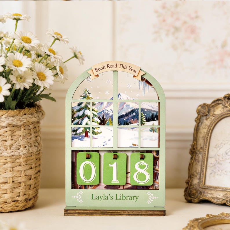 Custom Name Wooden Book Tracker, 4-Season Reading Decor, Books Read Counter, Personalized Gift for Mom, Book Lover Desk Decor, Bookish Decor